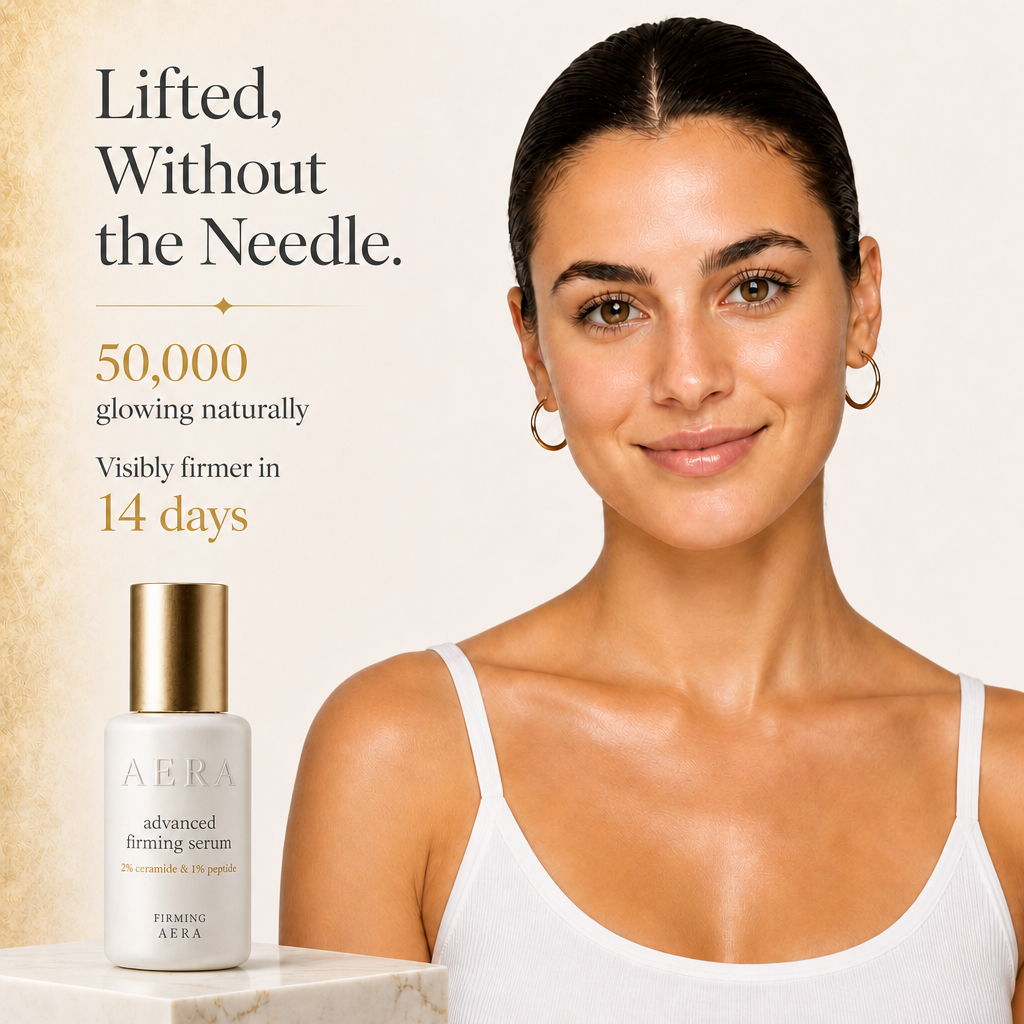 Meta ad creative — ceramide firming serum, editorial product shot
