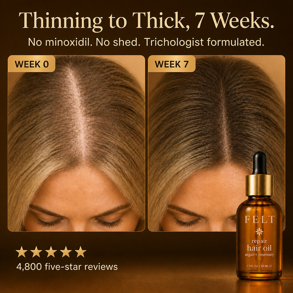 Meta ad creative — hair growth oil, thinning to thick before/after
