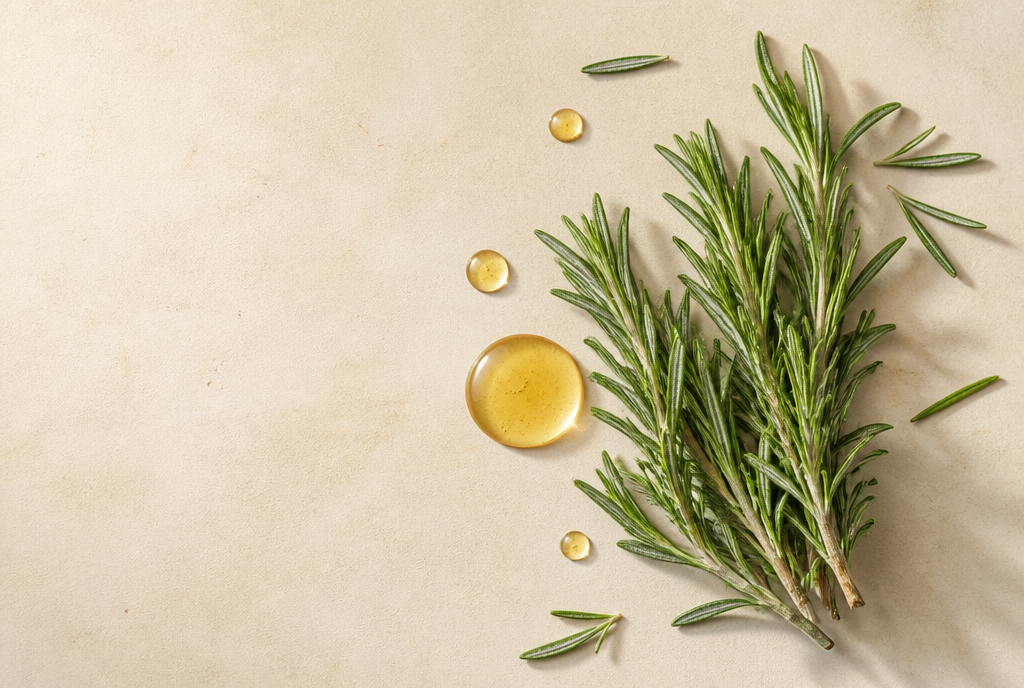 Rosemary sprigs and argan oil
